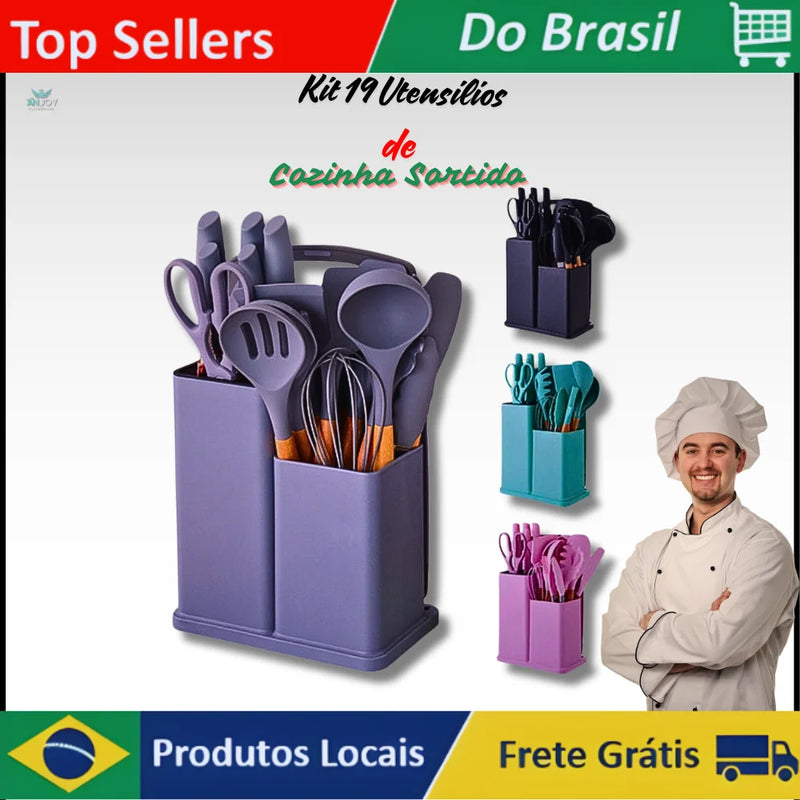 Complete Kit with 19 Essential Kitchen Utensils-High Quality Tools to Facilitate Your Day to Day