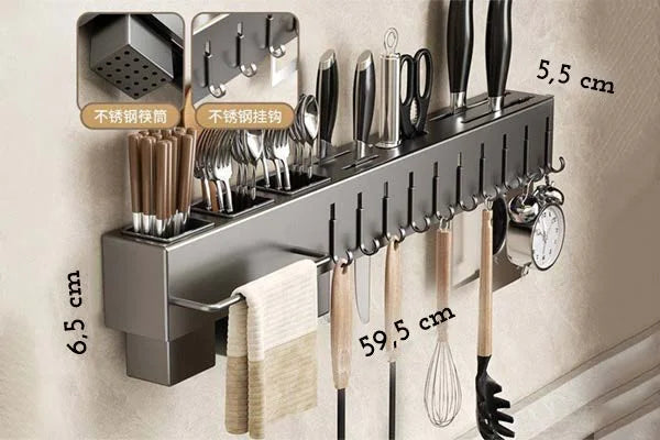 Wall Kitchen Organizer Shelf, Spice Storage, Rack, Knife Rack, Seasoning, Spice, Spoon, Shade, Silver