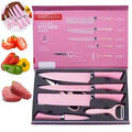 6 Knives Professional Non-stick Pink Kitchen Set Gourmet Barbecue Knife