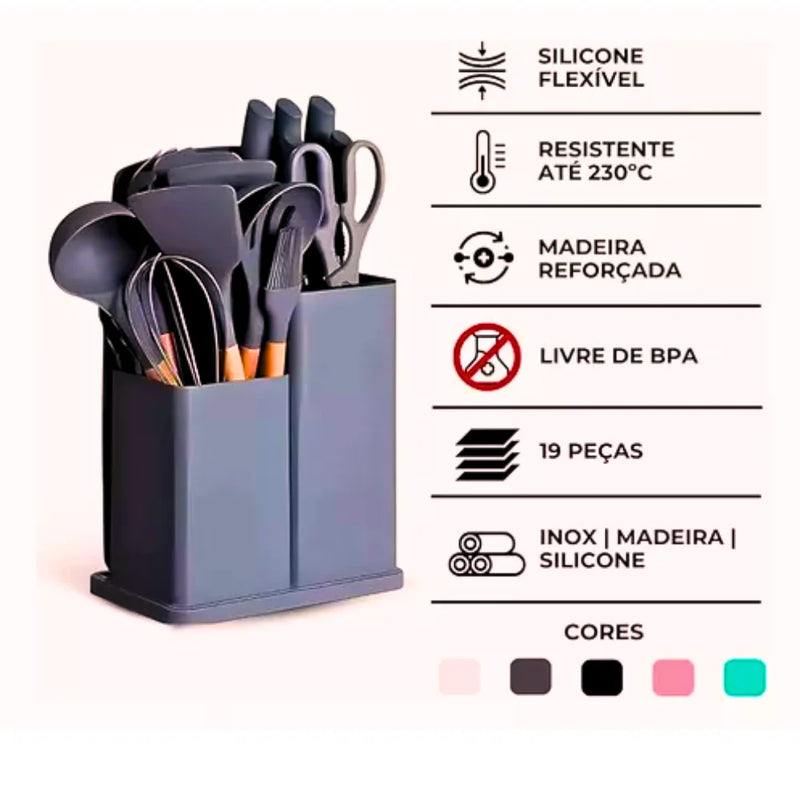 Complete Kit with 19 Essential Kitchen Utensils-High Quality Tools to Facilitate Your Day to Day