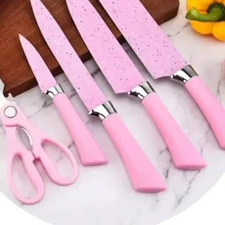 6 Knives Professional Non-stick Pink Kitchen Set Gourmet Barbecue Knife