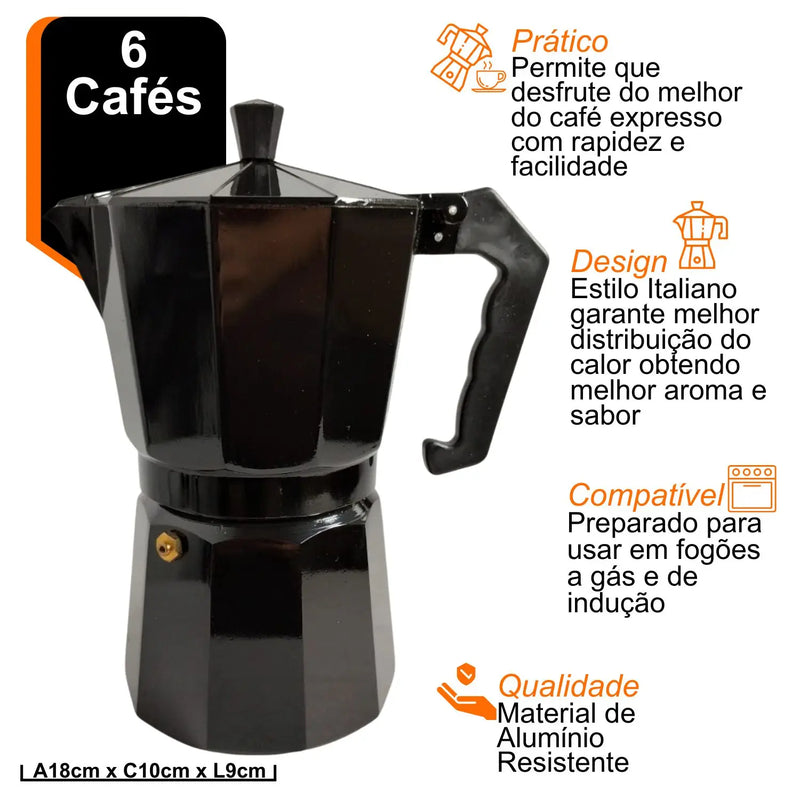 Italian aluminum coffee maker espresso coffee stovetop moka coffee machine 6 cups black color