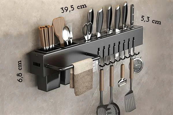 Wall Kitchen Organizer Shelf, Spice Storage, Rack, Knife Rack, Seasoning, Spice, Spoon, Shade, Silver