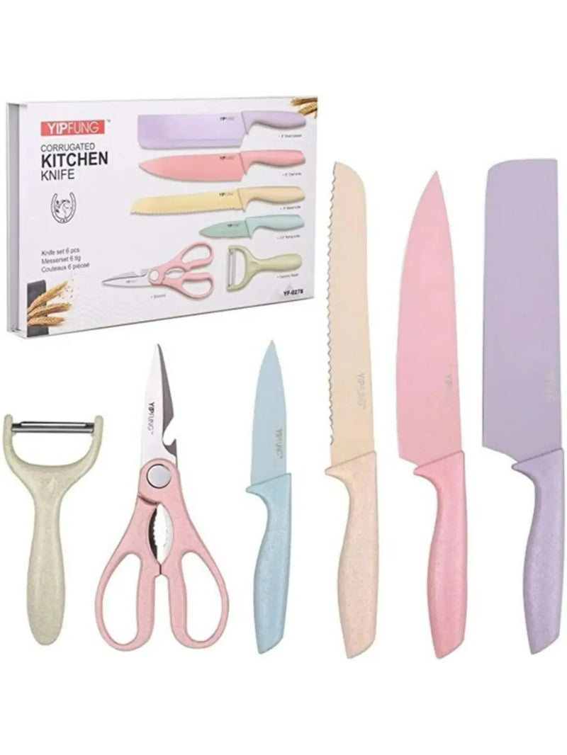 6 PCs colorful stainless steel knives kit kitchen gift