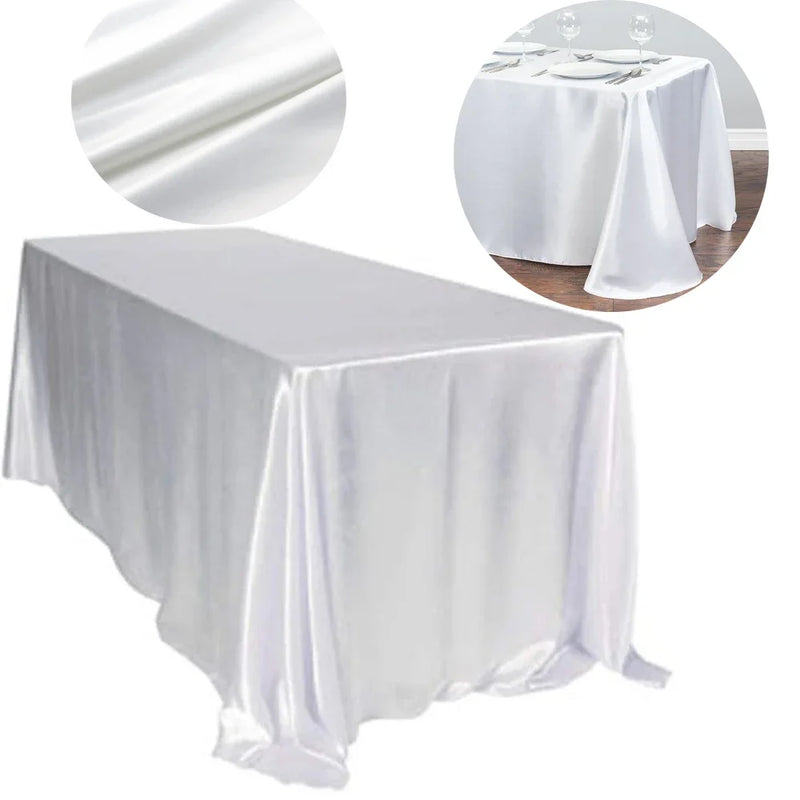 Rectangle Satin Tablecloth Wedding Table Cloth White  Christmas Baby Shower Birthday Events Banquet Decor  Dining Table