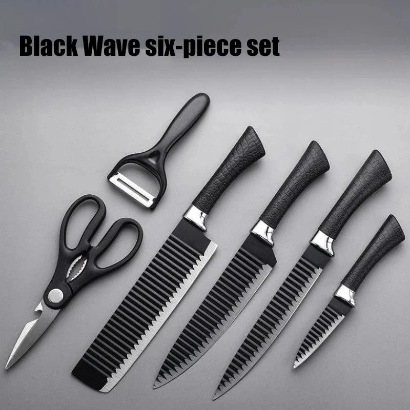 6 PCs Tool Set Black Wave Knives Set Stainless Steel Knife Chef Knife Fruit Knife